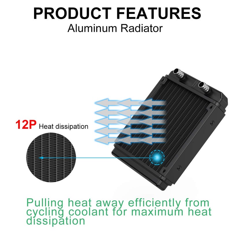 Clyxgs Water Cooling Radiator, 12 Pipe Aluminum Heat Exchanger Radiator with Tube for PC CPU Computer Water Cool System DC12V 120mm - Image 2